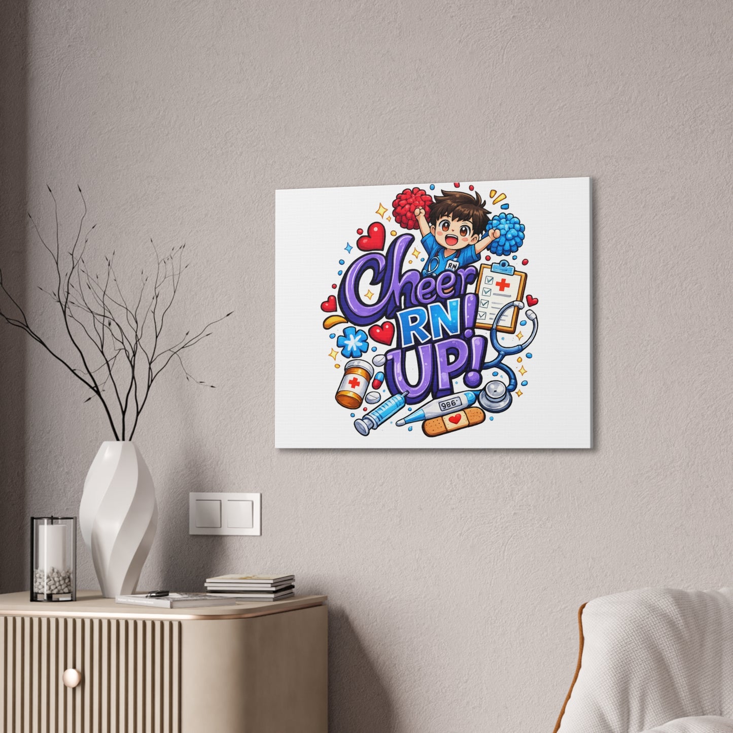 RN canvas mascot cheerleader clinic office decor graduation present appreciation week healthcare wall mounted framed artwork