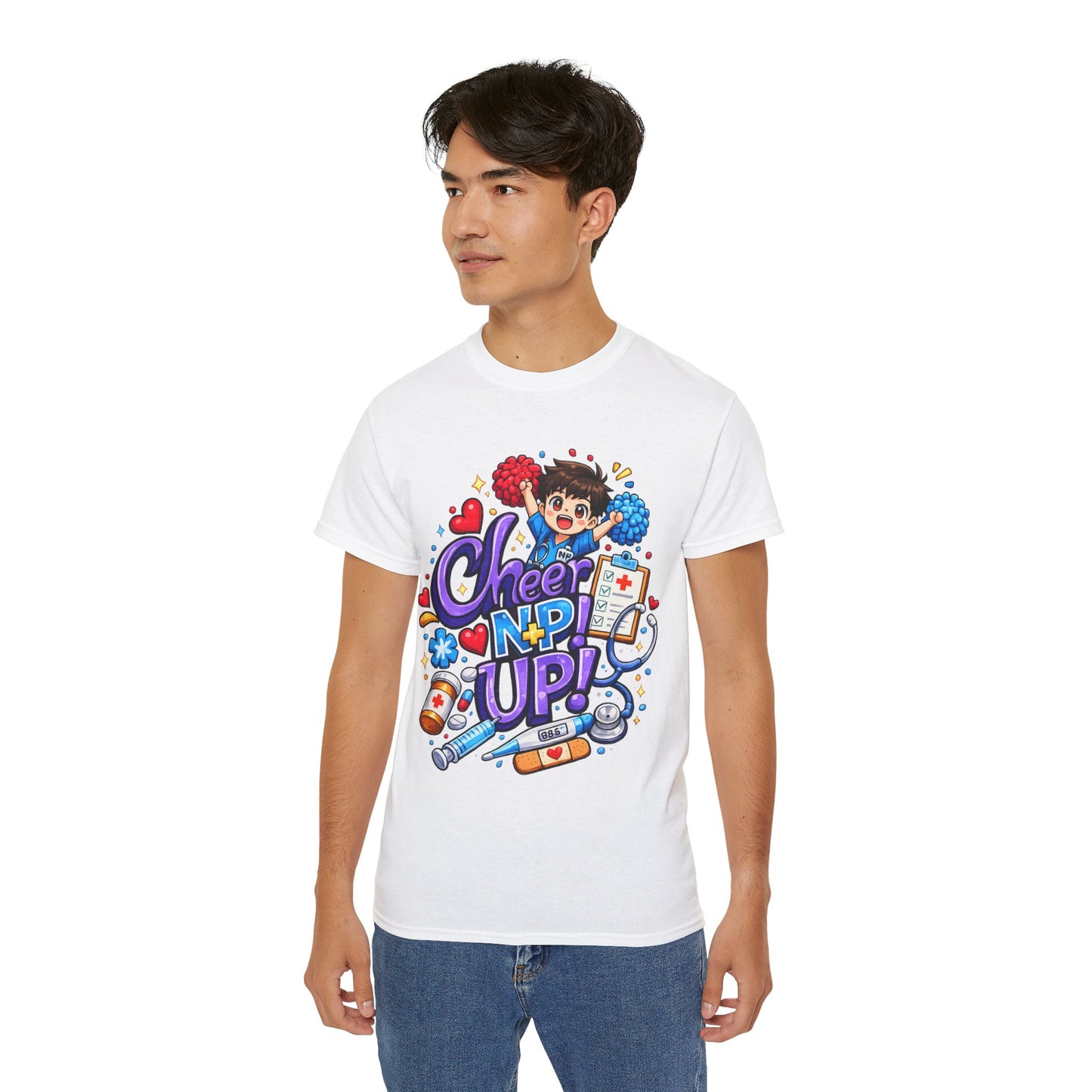 Cheer NP Up – Cute Nurse Cartoon Graphic Tee