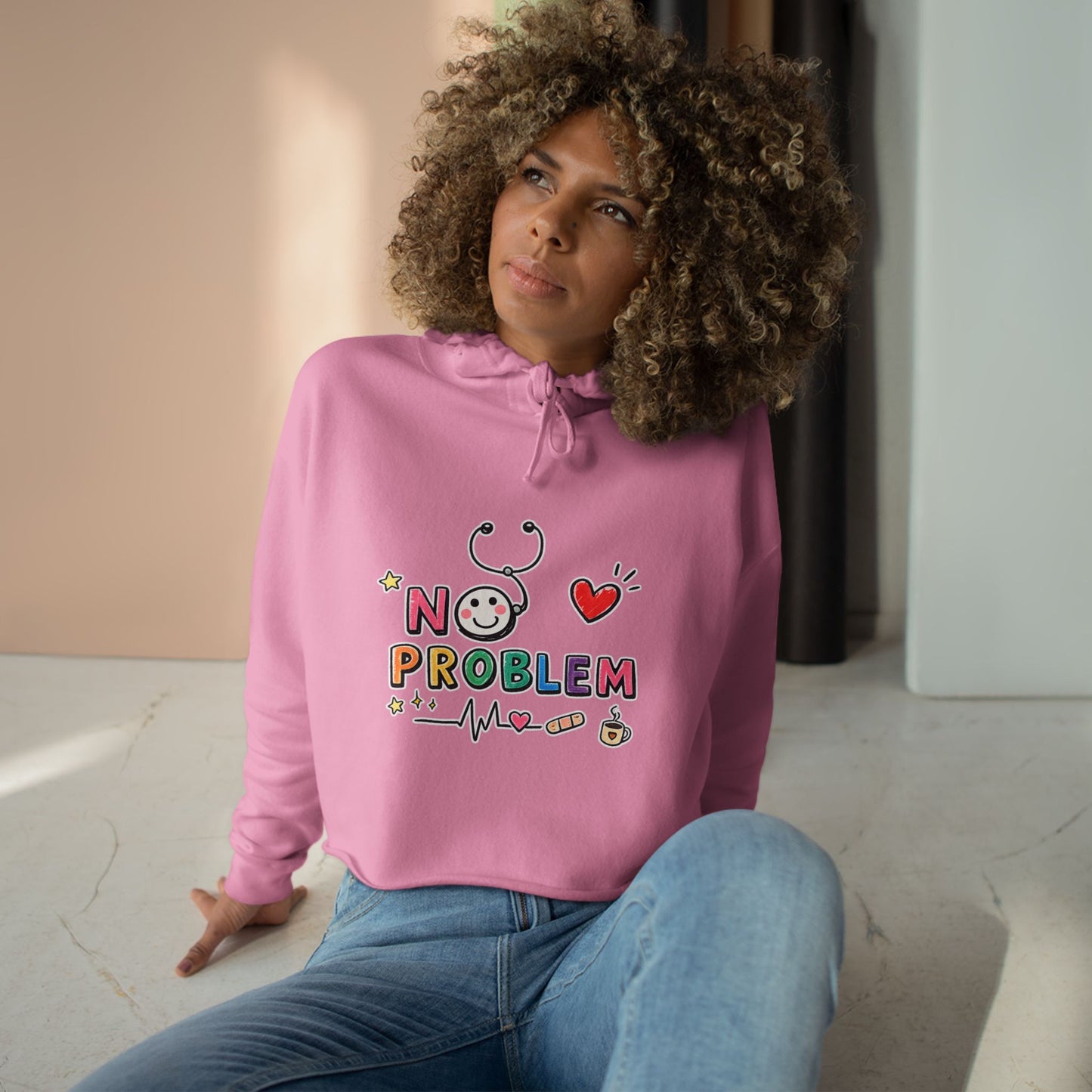 No Problem Crop Hoodie — Cute Nurse/Healthcare Stethoscope Graphic Hoodie