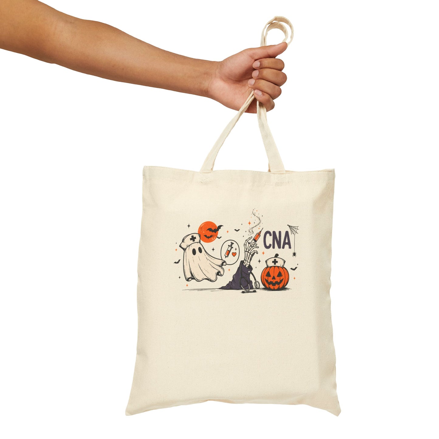 CNA Halloween Nurse Tote Bag - Ghost & Pumpkin Canvas Tote