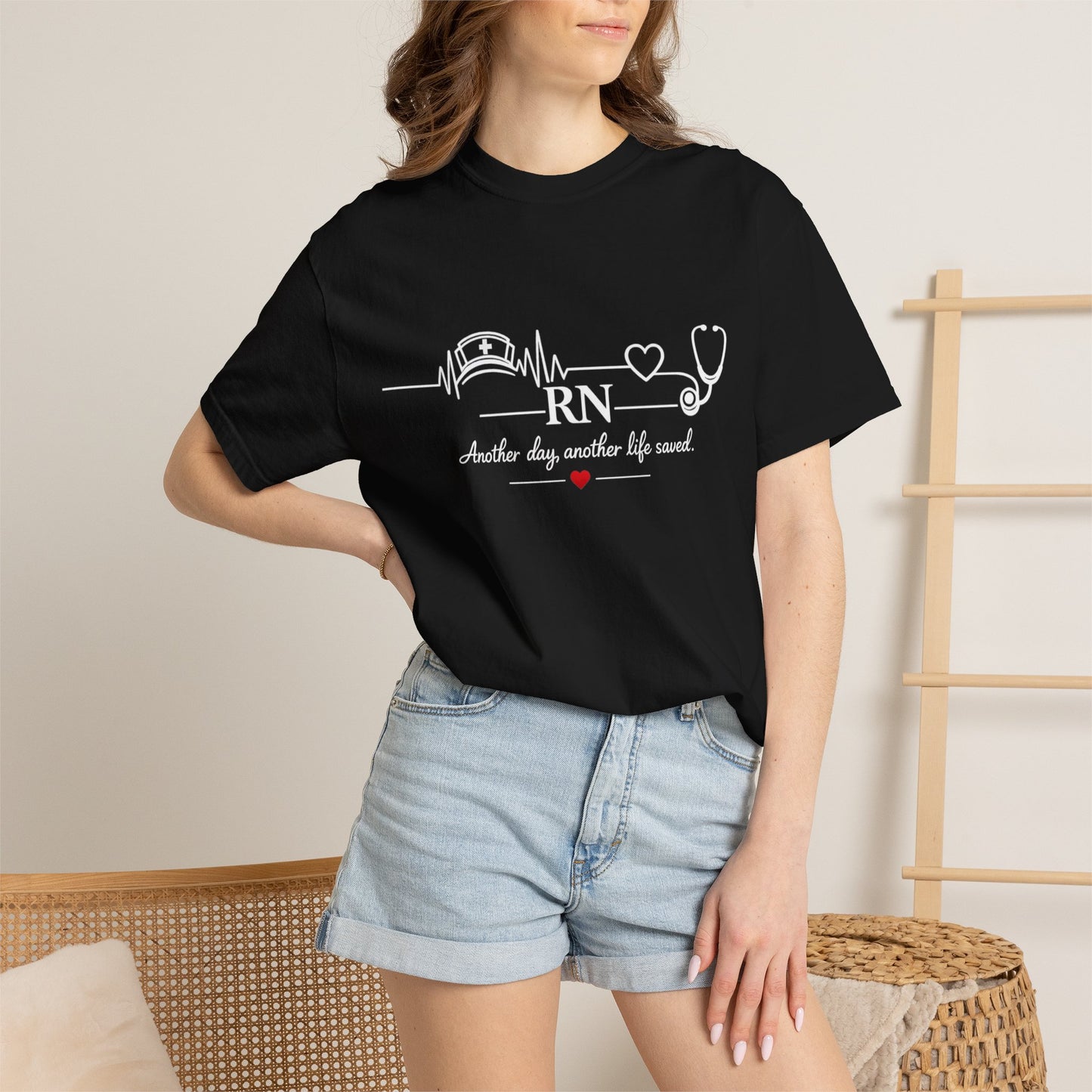 RN Nurse Heartbeat T-Shirt — "Another day, another life saved"