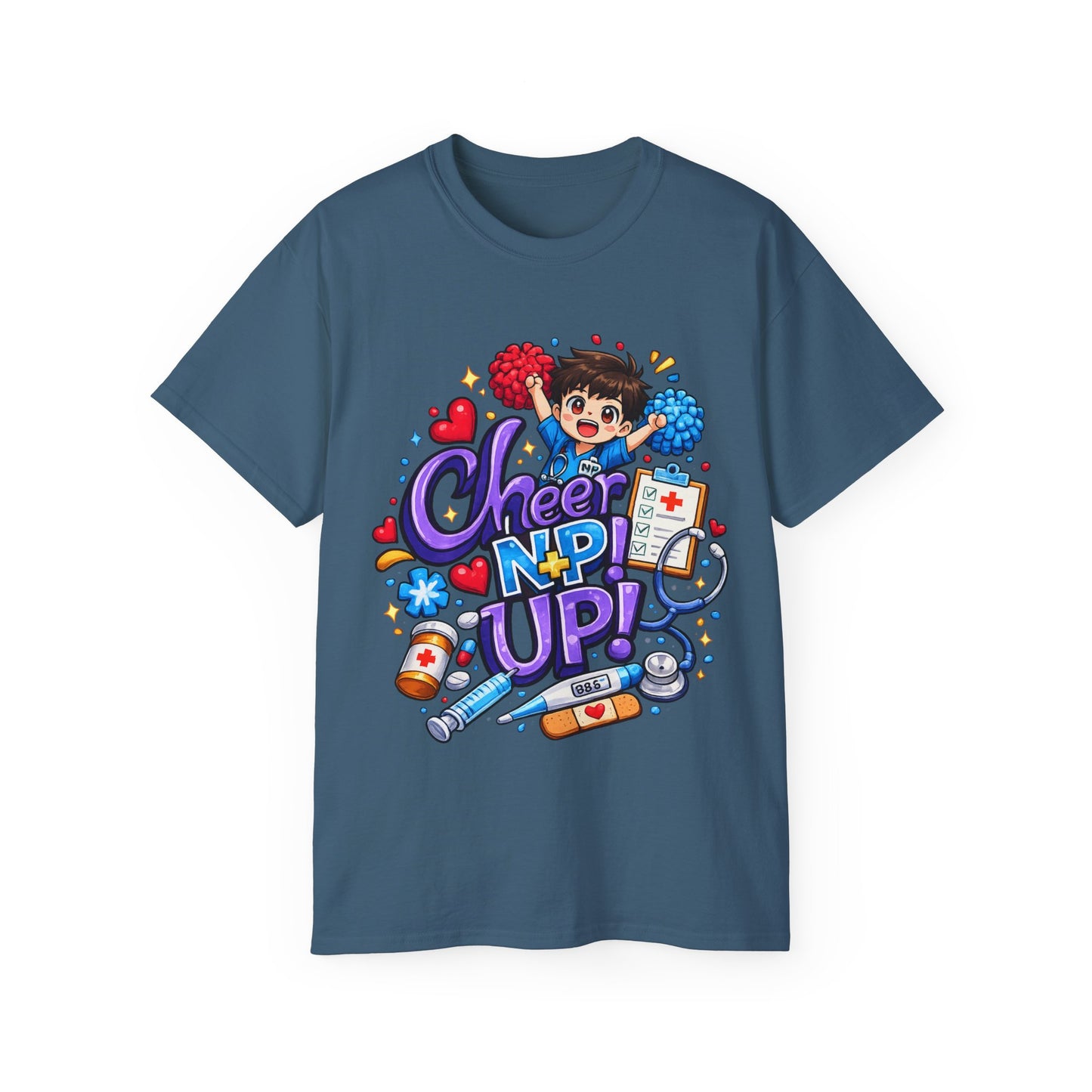Cheer NP Up – Cute Nurse Cartoon Graphic Tee