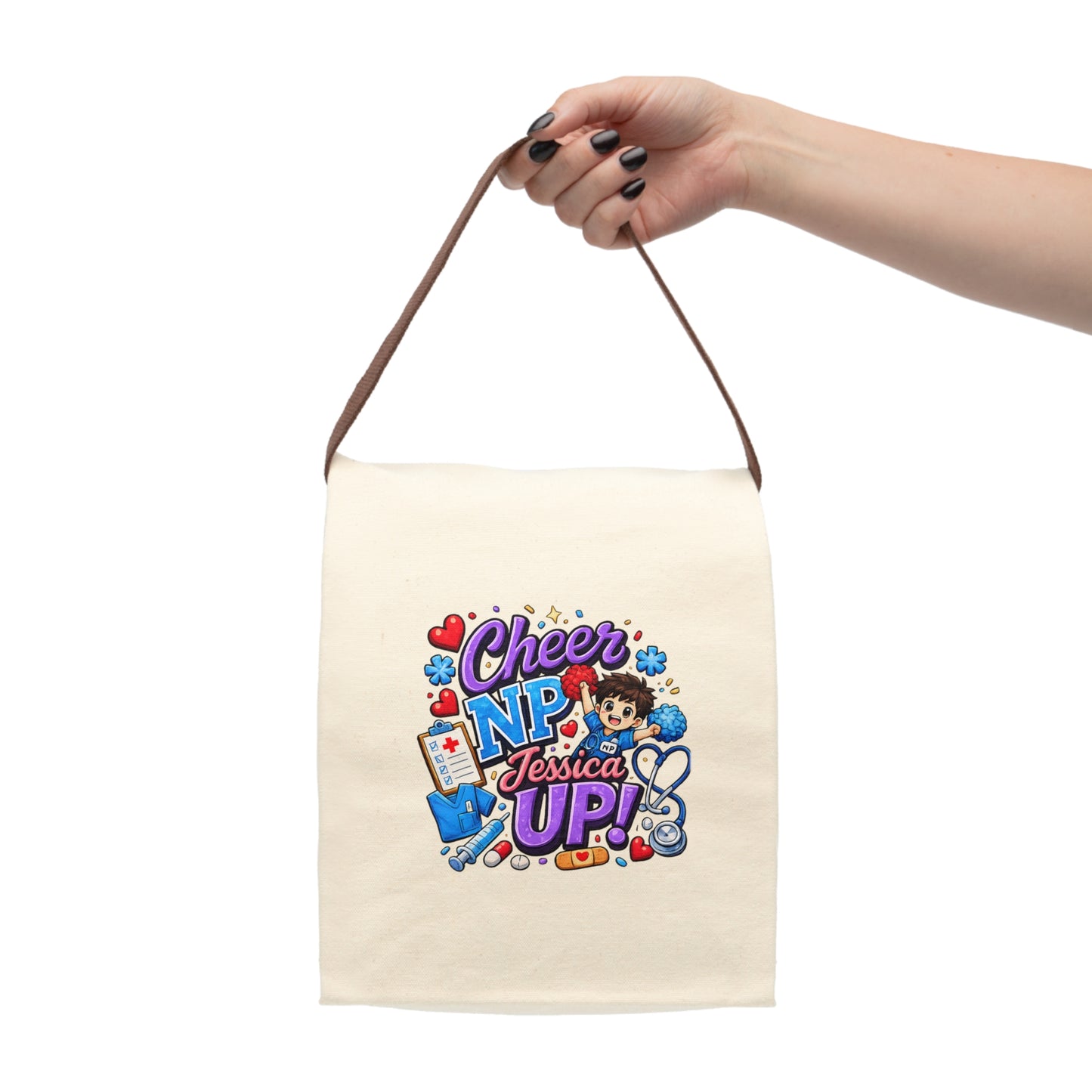 Personalized NP Cheerleader Canvas Tote | Custom Name Nurse Practitioner Gift