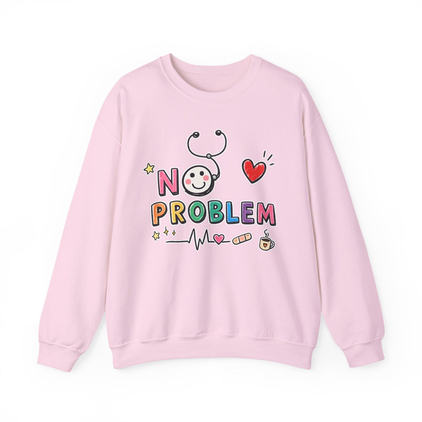 No Problem Crewneck Sweatshirt – Cute Nurse Stethoscope & Heart Graphic