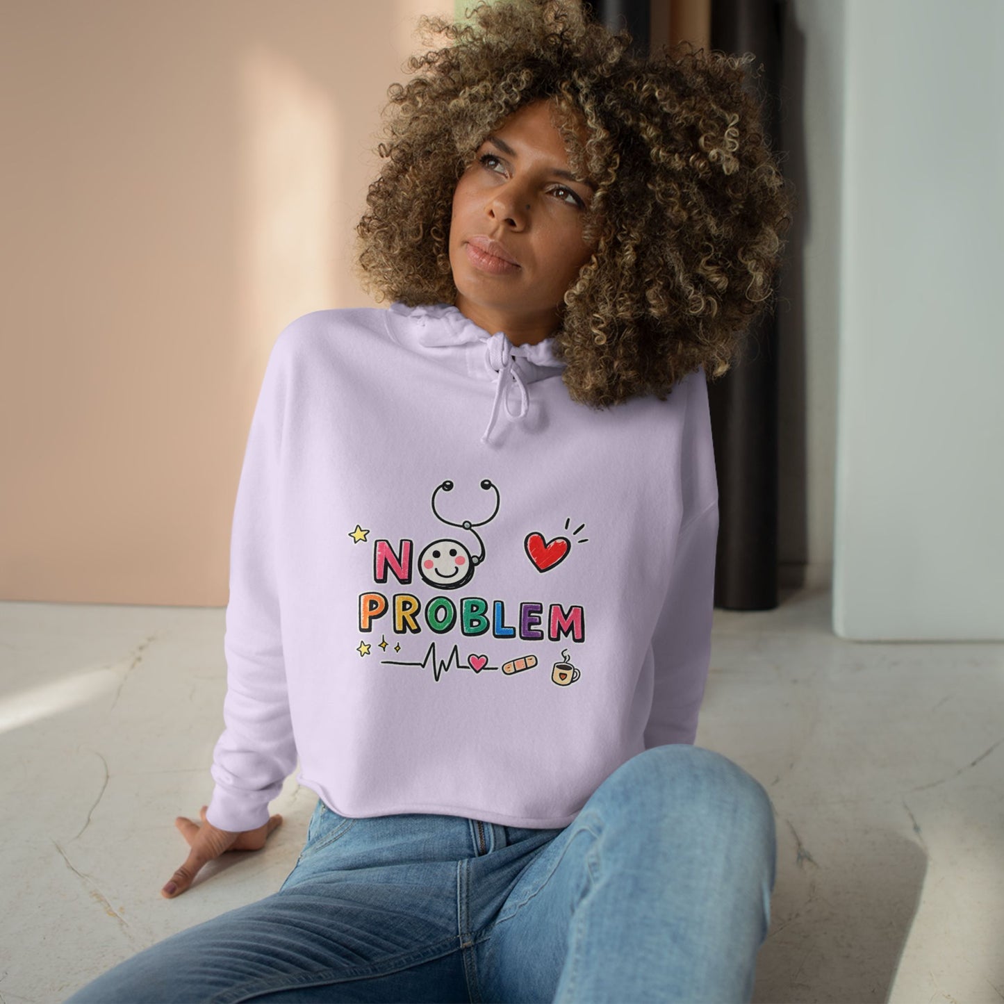 No Problem Crop Hoodie — Cute Nurse/Healthcare Stethoscope Graphic Hoodie