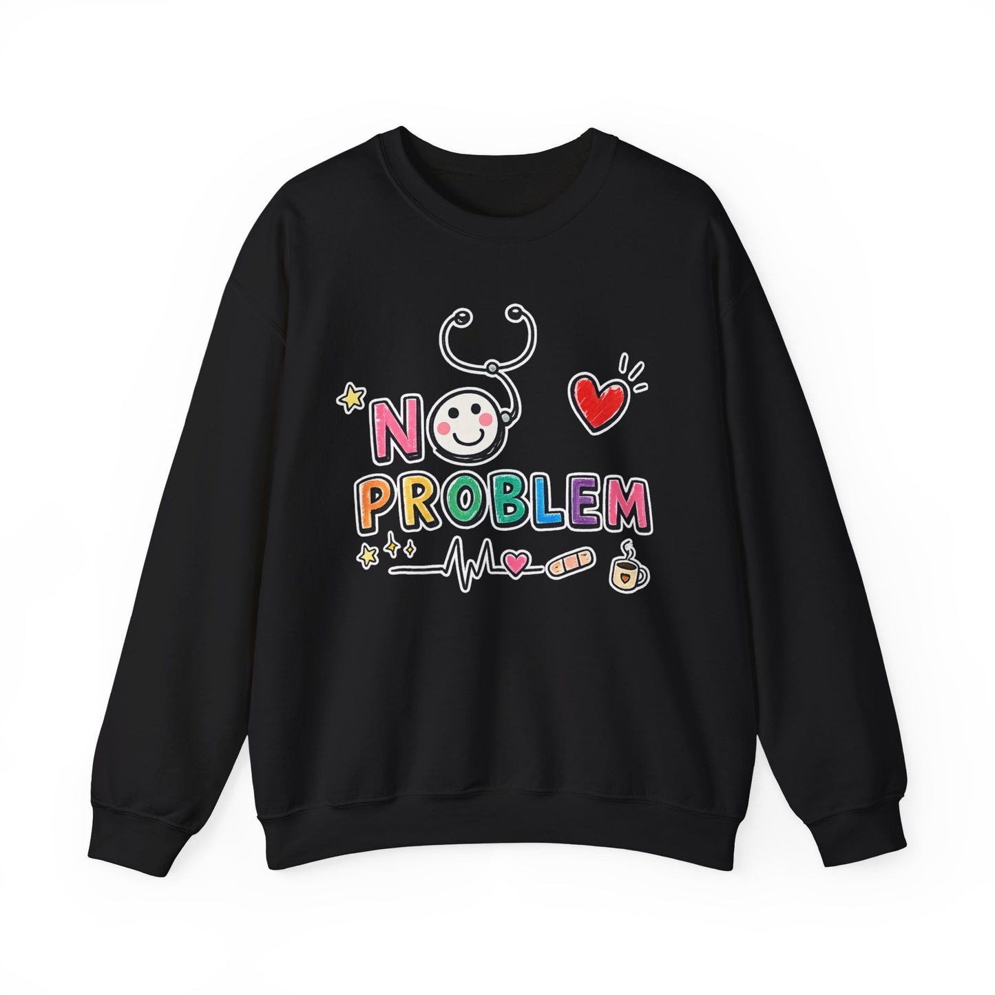 No Problem Crewneck Sweatshirt – Cute Nurse Stethoscope & Heart Graphic