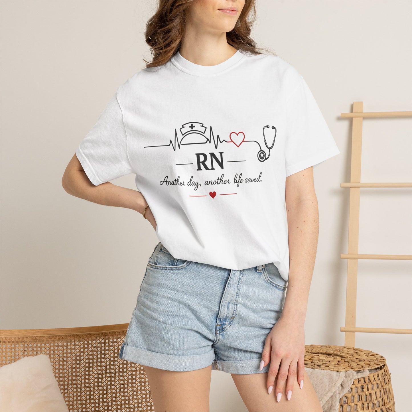 RN Nurse Heartbeat T-Shirt — "Another day, another life saved"