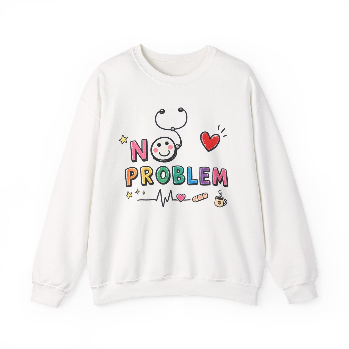 No Problem Crewneck Sweatshirt – Cute Nurse Stethoscope & Heart Graphic