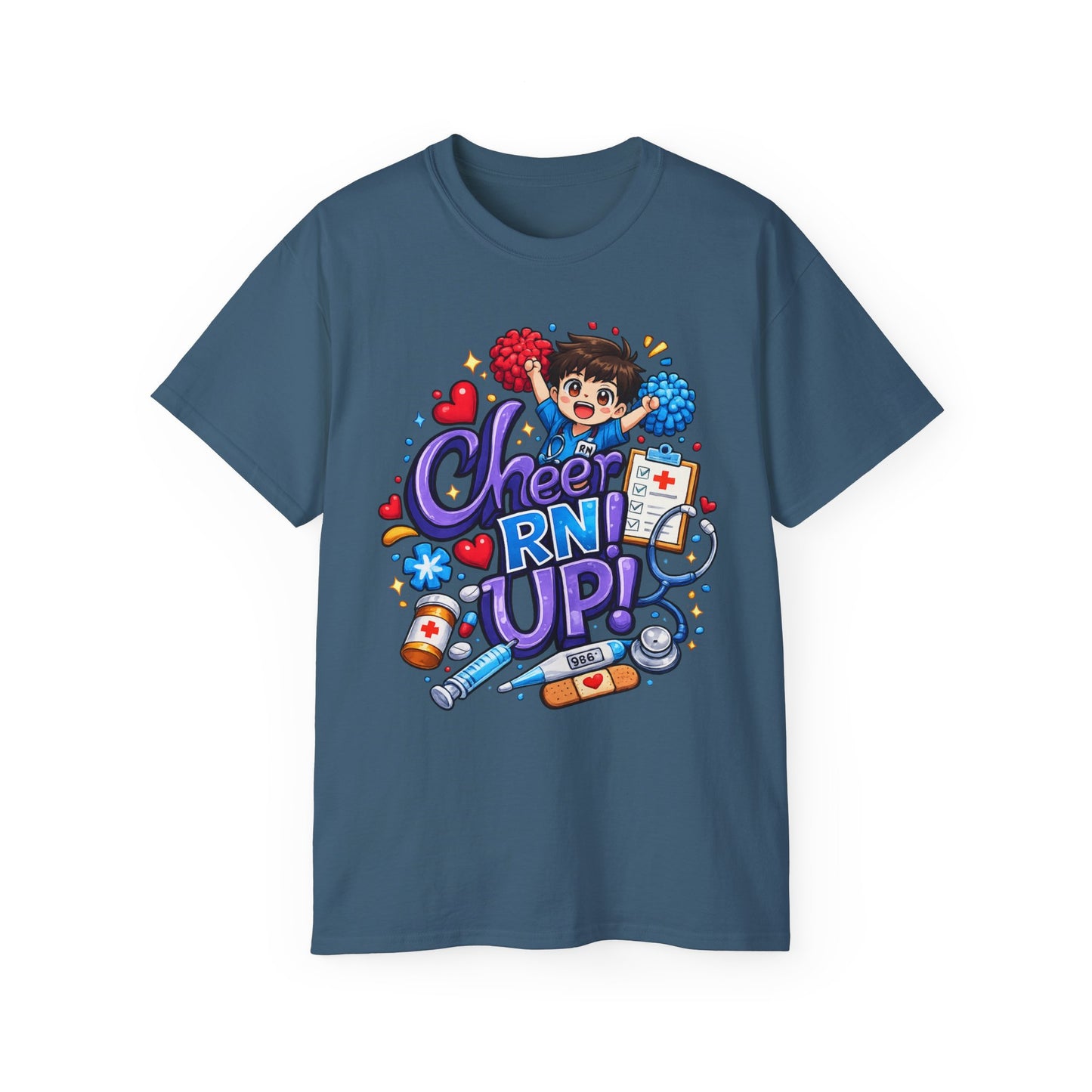 Cheer RN Up – Cute Nurse Cartoon Graphic Tee