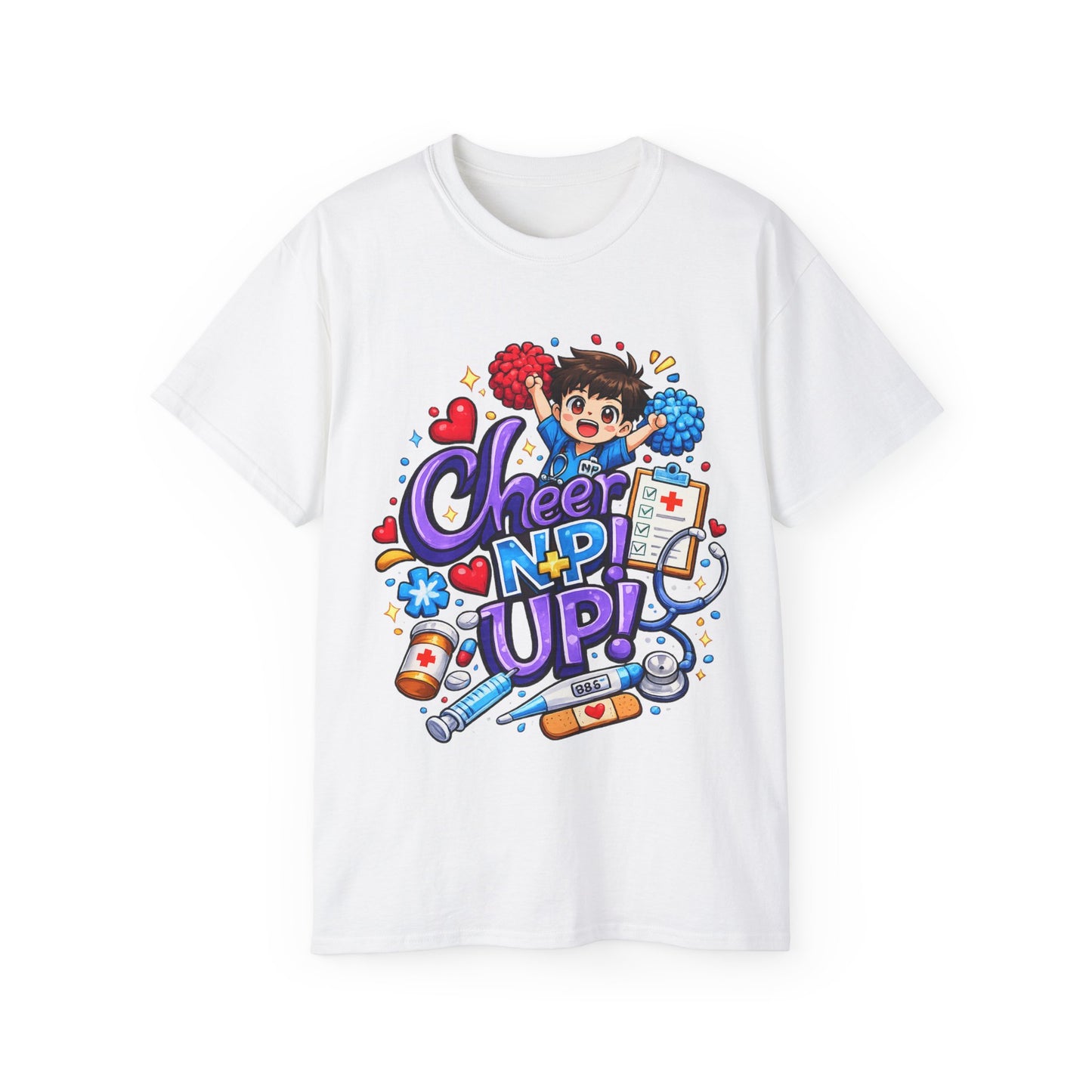 Cheer NP Up – Cute Nurse Cartoon Graphic Tee