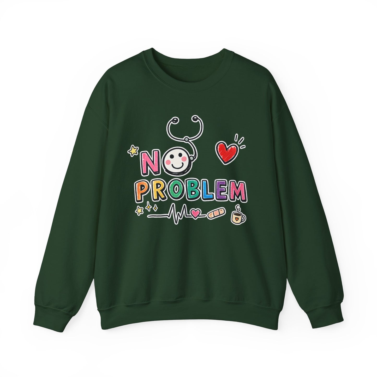 No Problem Crewneck Sweatshirt – Cute Nurse Stethoscope & Heart Graphic