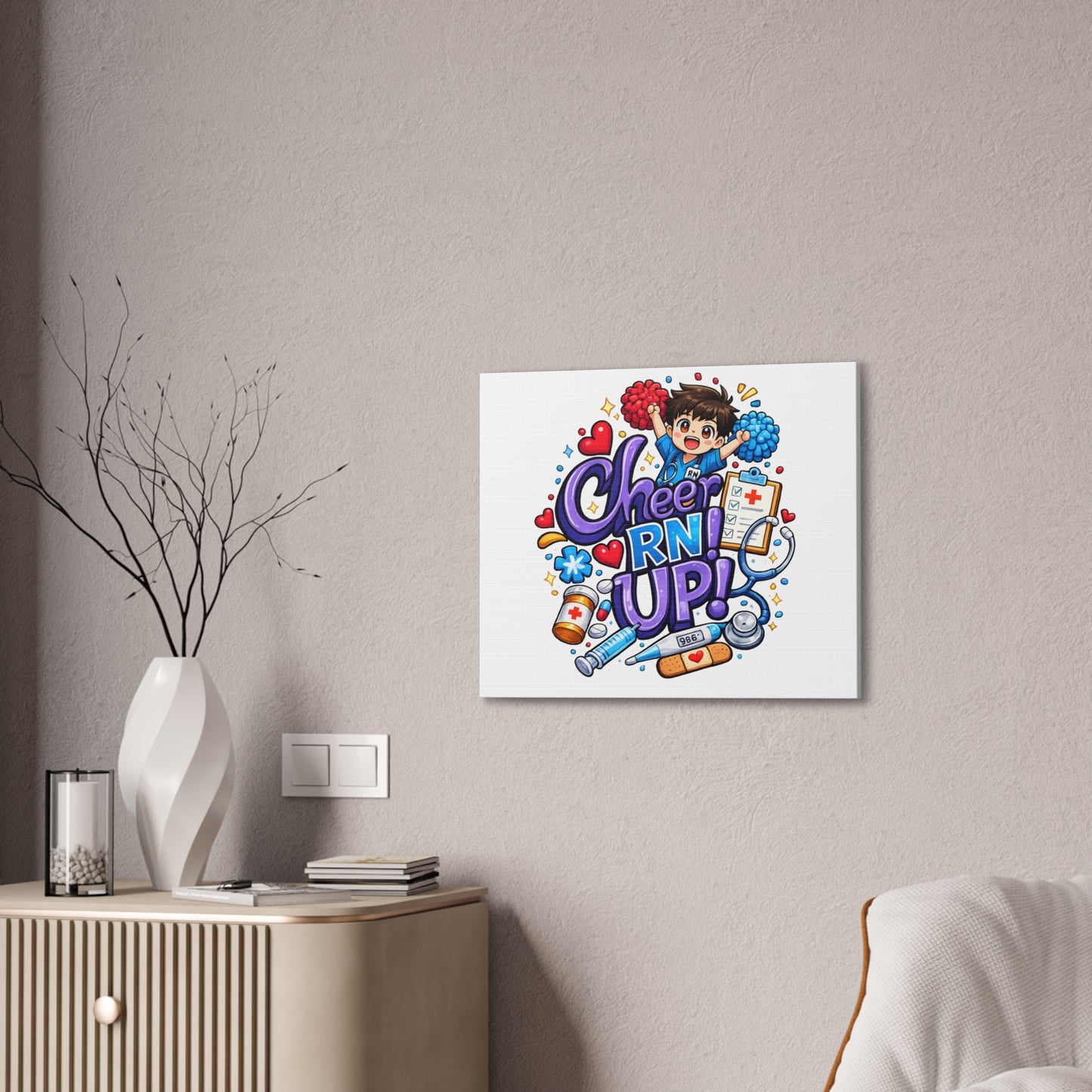 RN canvas mascot cheerleader clinic office decor graduation present appreciation week healthcare wall mounted framed artwork