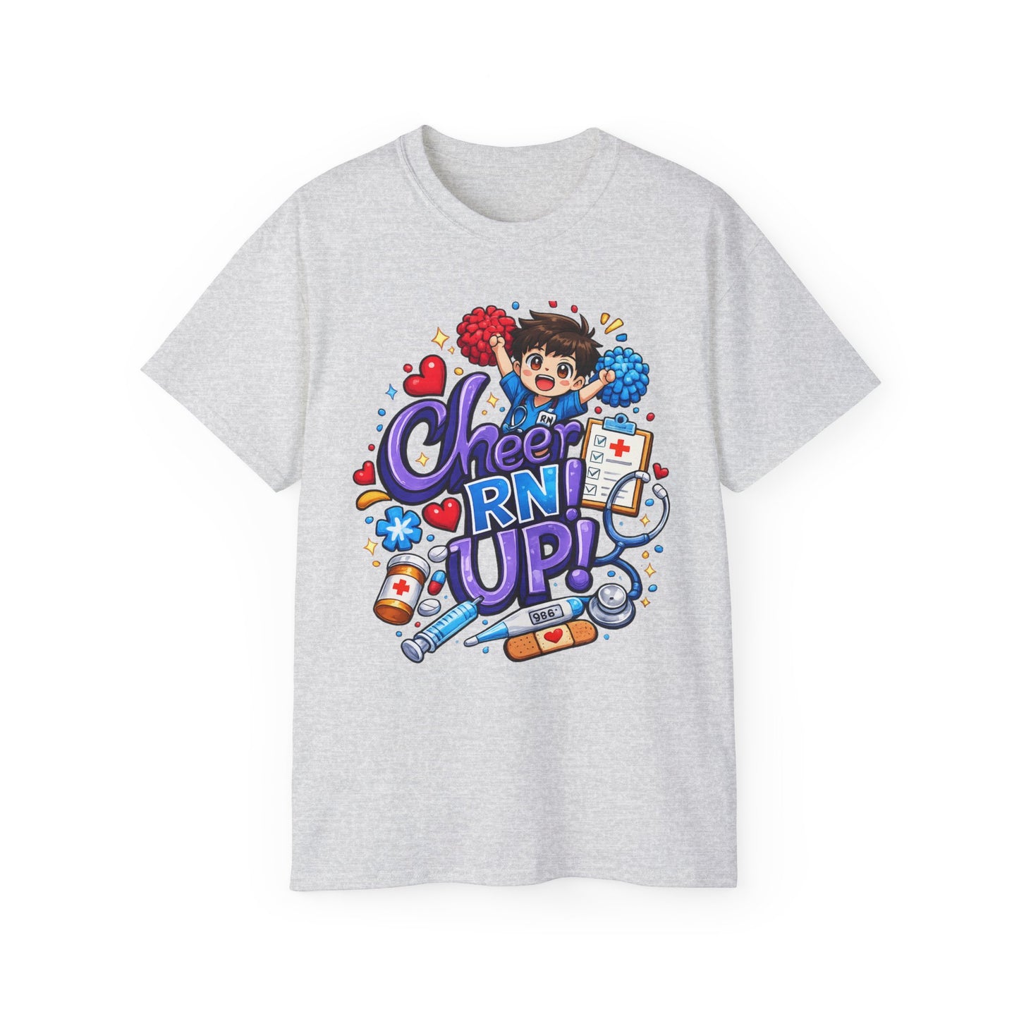 Cheer RN Up – Cute Nurse Cartoon Graphic Tee