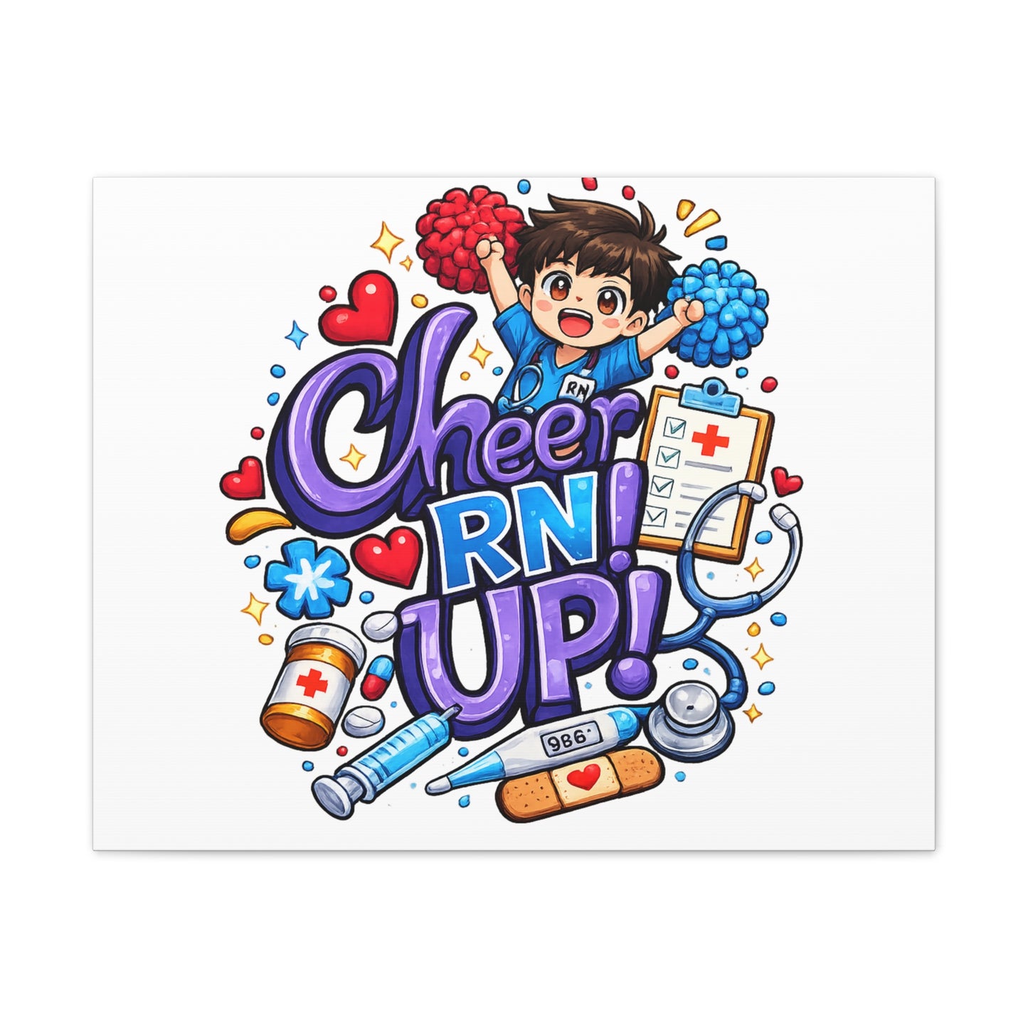 RN canvas mascot cheerleader clinic office decor graduation present appreciation week healthcare wall mounted framed artwork