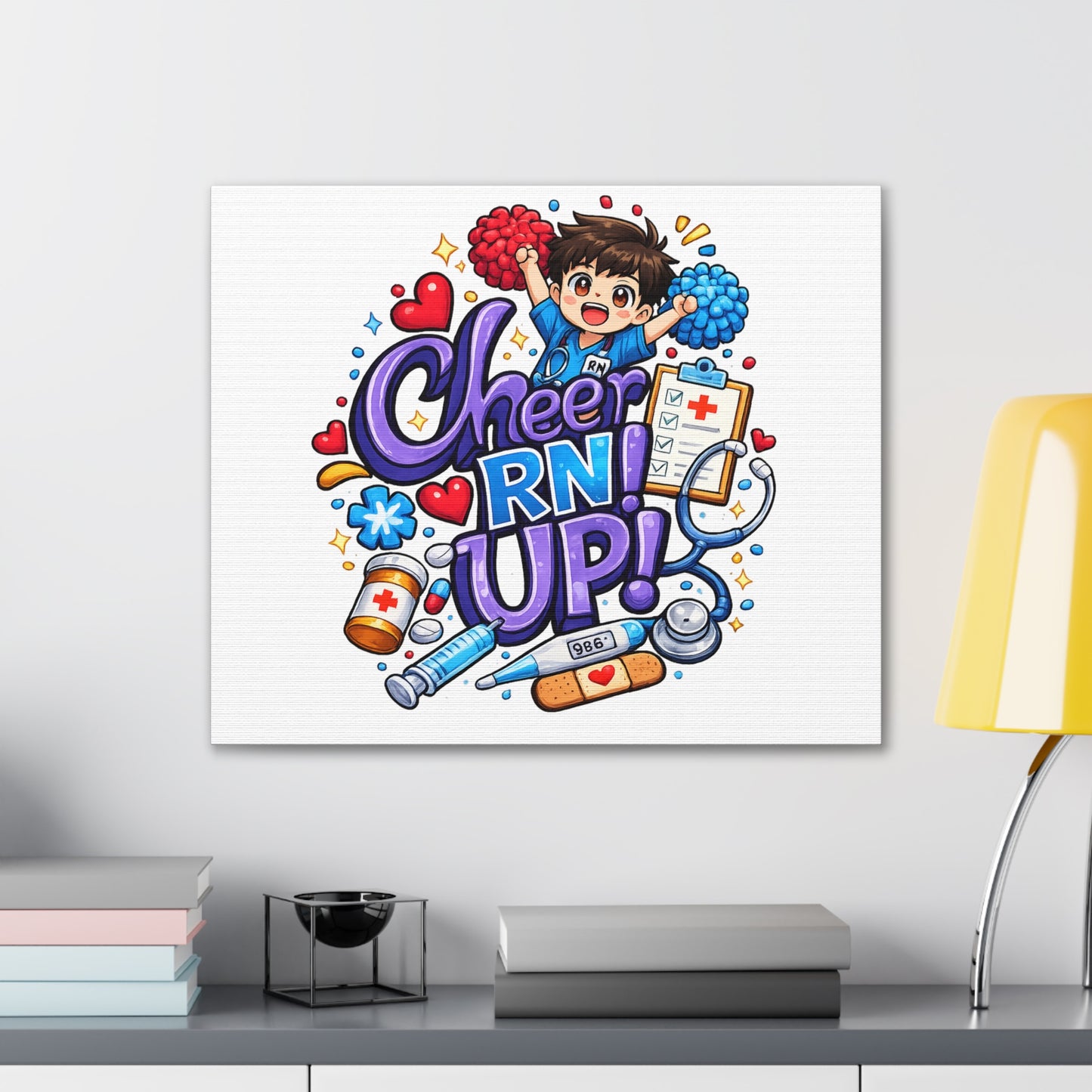RN canvas mascot cheerleader clinic office decor graduation present appreciation week healthcare wall mounted framed artwork