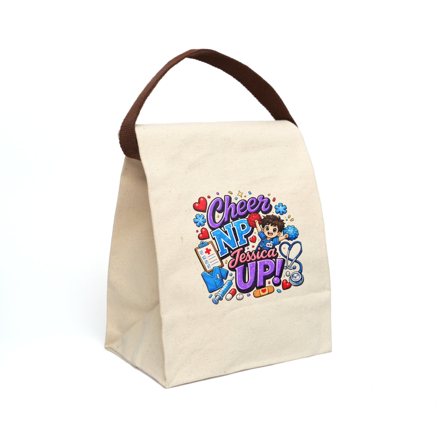 Personalized NP Cheerleader Canvas Tote | Custom Name Nurse Practitioner Gift