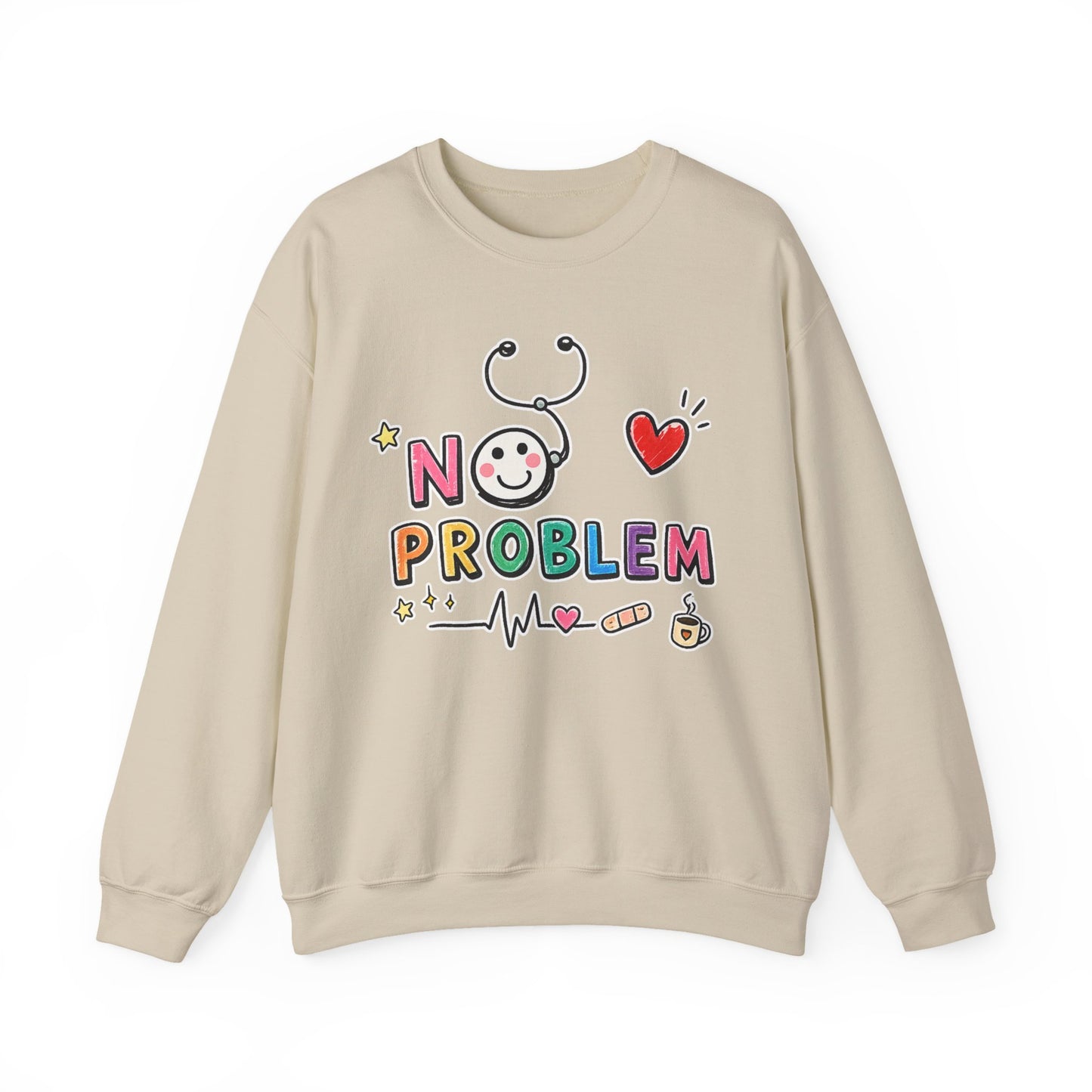 No Problem Crewneck Sweatshirt – Cute Nurse Stethoscope & Heart Graphic