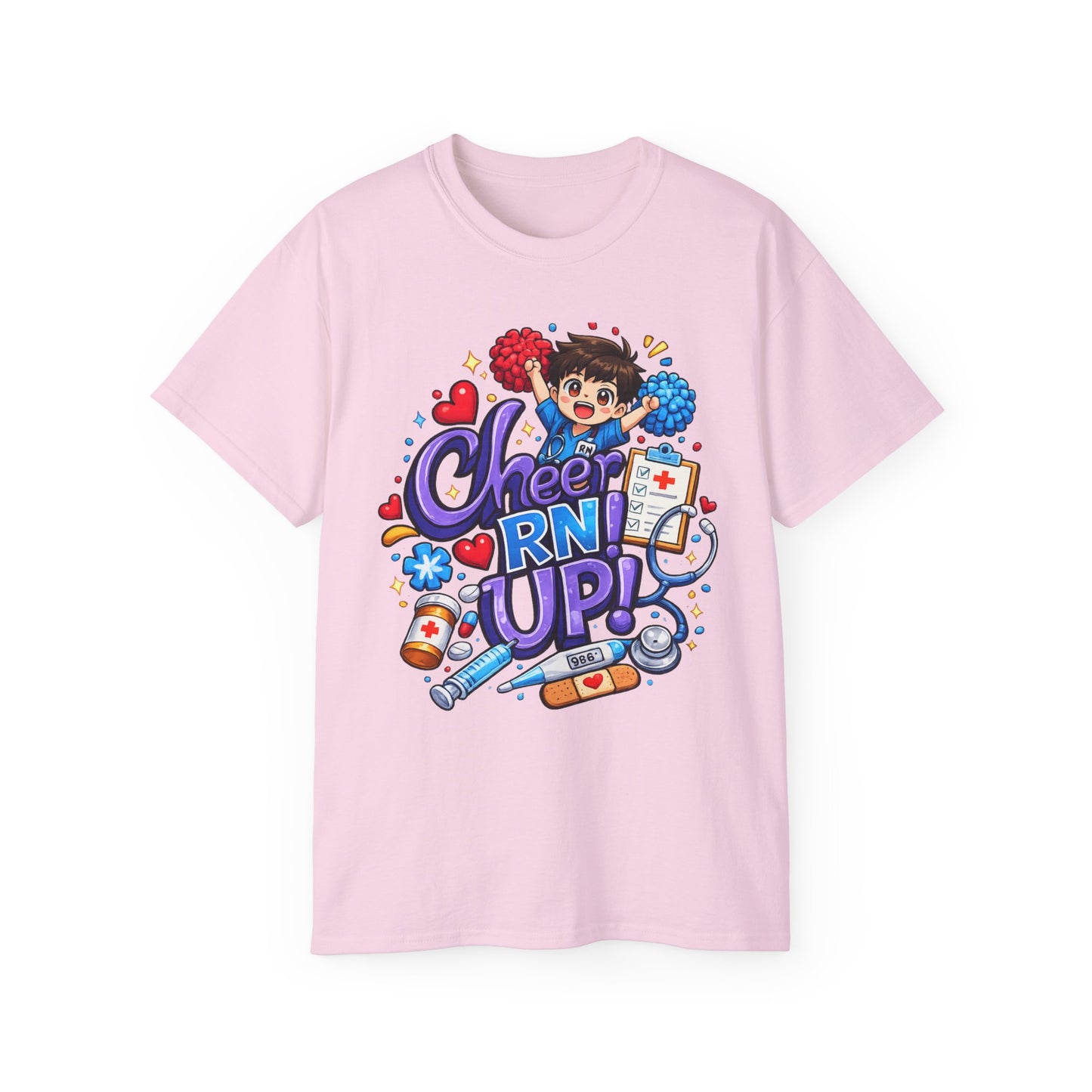 Cheer RN Up – Cute Nurse Cartoon Graphic Tee