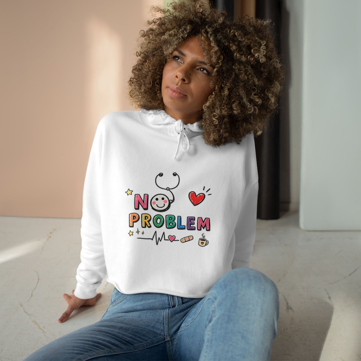 No Problem Crop Hoodie — Cute Nurse/Healthcare Stethoscope Graphic Hoodie