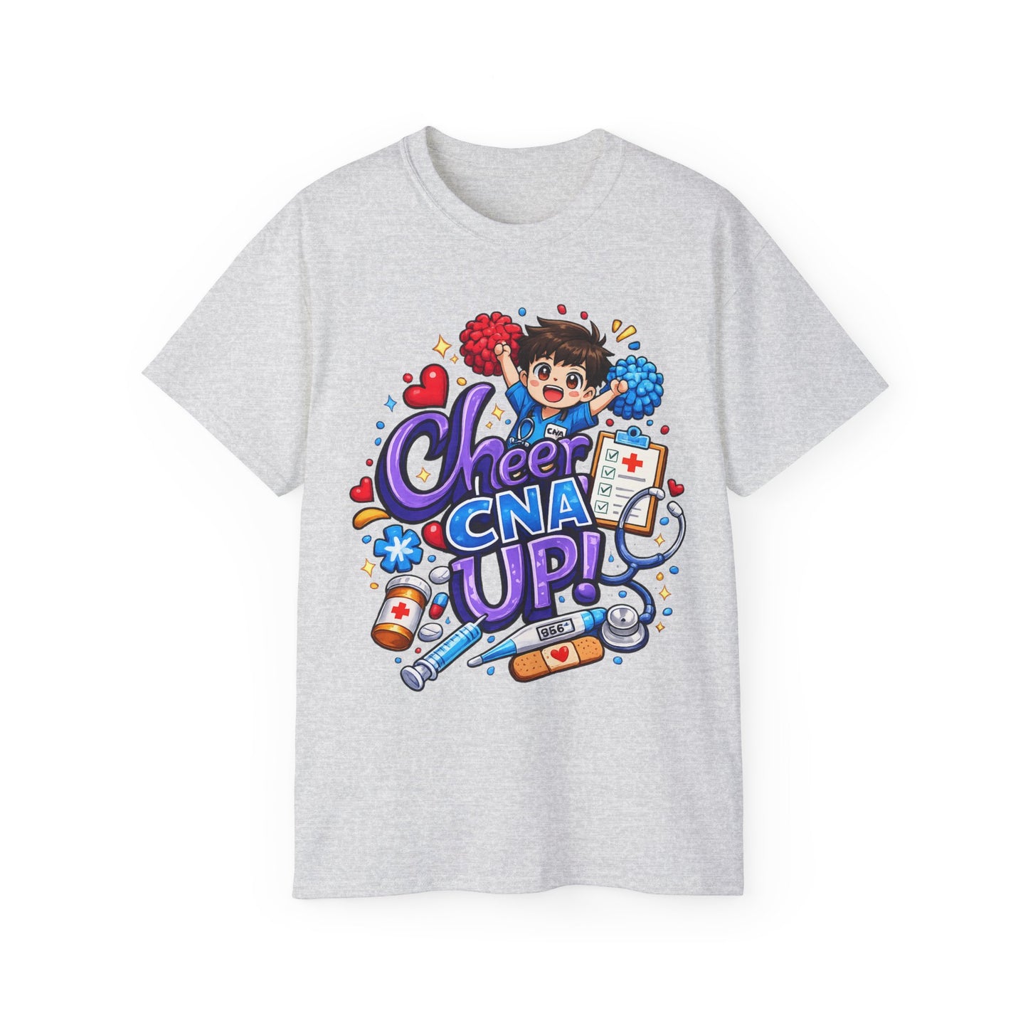 Cheer CNA Up – Cute Nurse Cartoon Graphic Tee