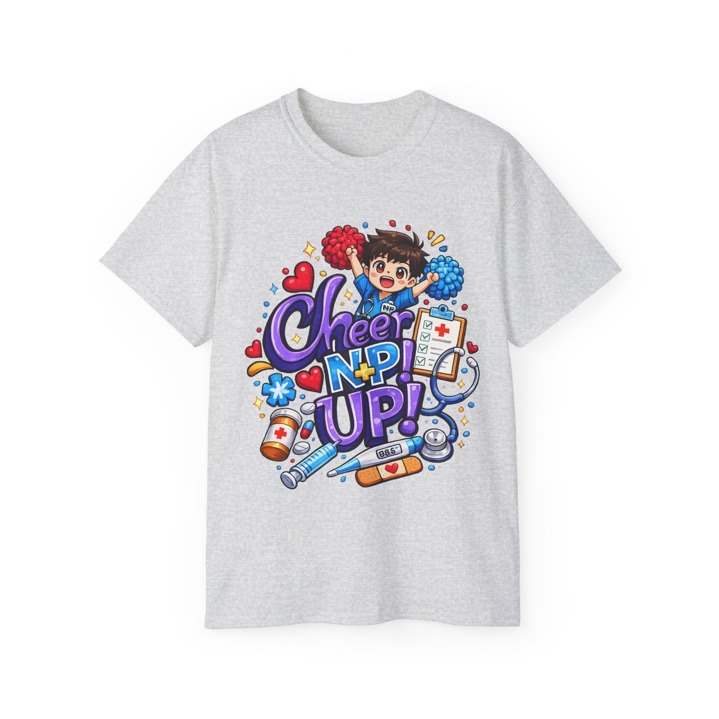 Cheer NP Up – Cute Nurse Cartoon Graphic Tee
