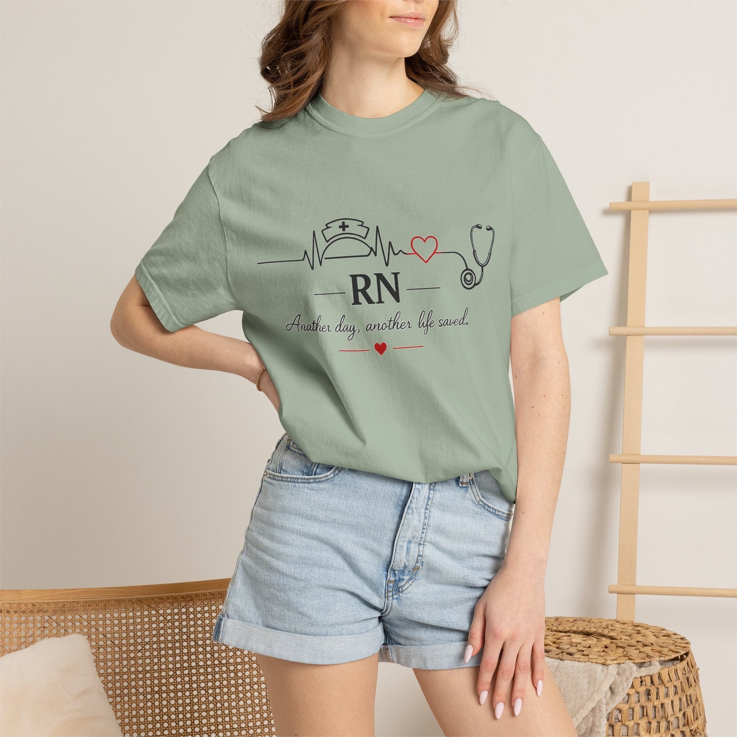 RN Nurse Heartbeat T-Shirt — "Another day, another life saved"