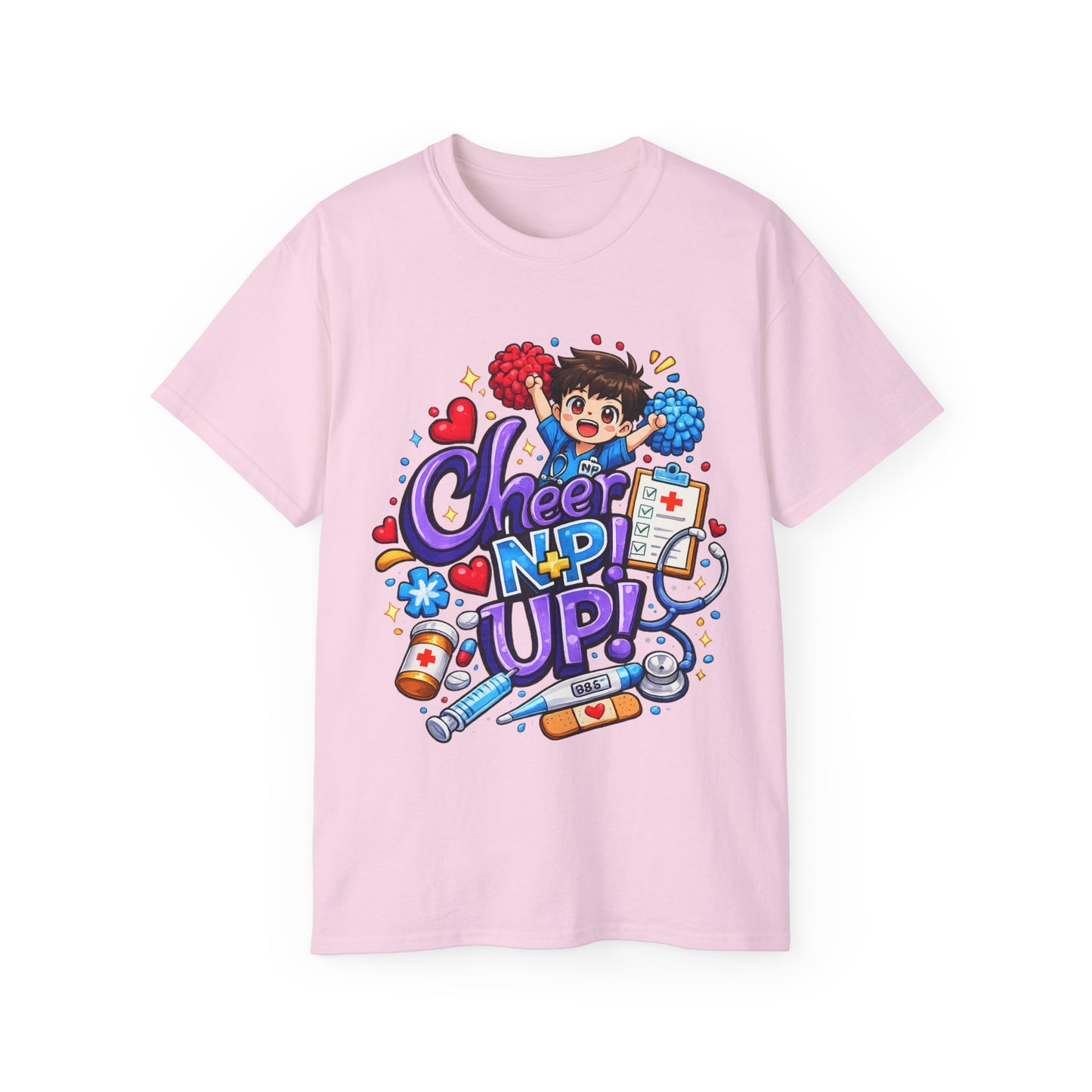Cheer NP Up – Cute Nurse Cartoon Graphic Tee