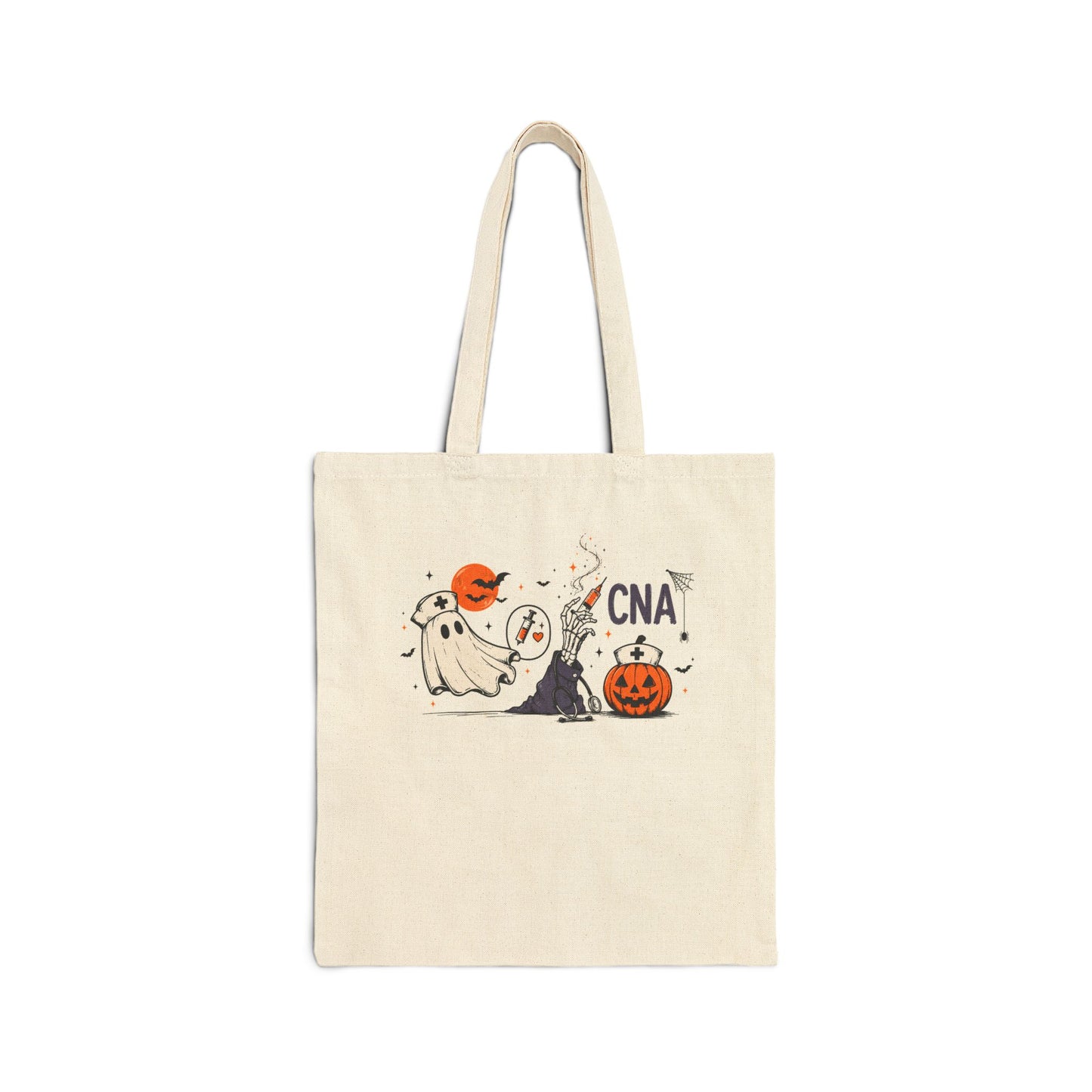 CNA Halloween Nurse Tote Bag - Ghost & Pumpkin Canvas Tote