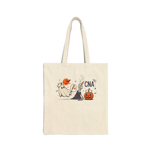 CNA Halloween Nurse Tote Bag - Ghost & Pumpkin Canvas Tote