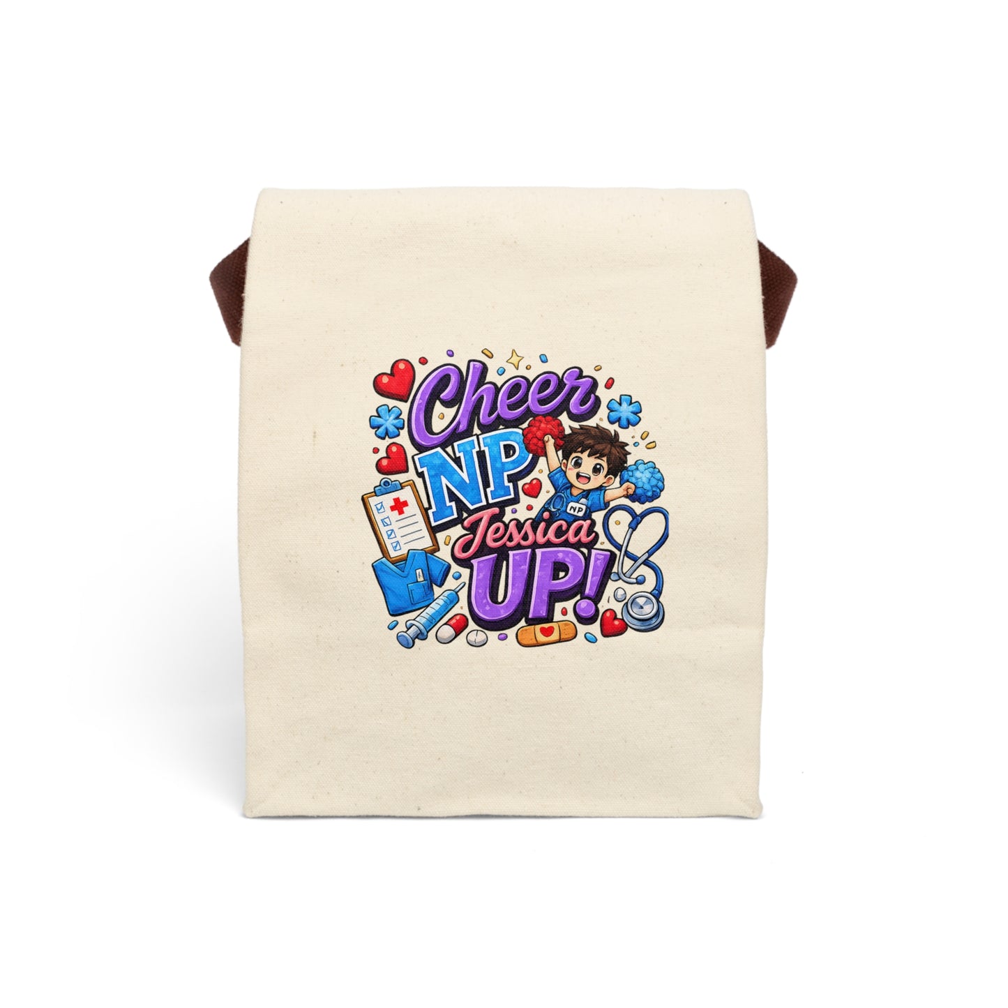 Personalized NP Cheerleader Canvas Tote | Custom Name Nurse Practitioner Gift