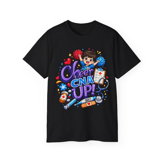 Cheer CNA Up – Cute Nurse Cartoon Graphic Tee
