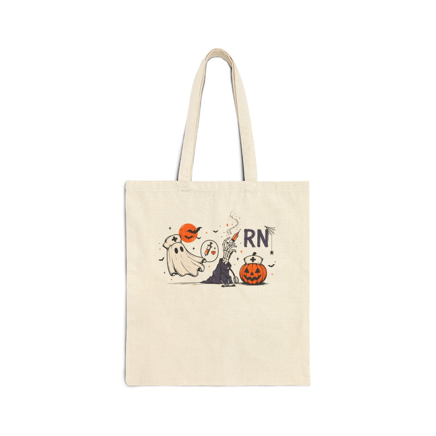 RN Halloween Nurse Tote Bag - Ghost & Pumpkin Canvas Tote