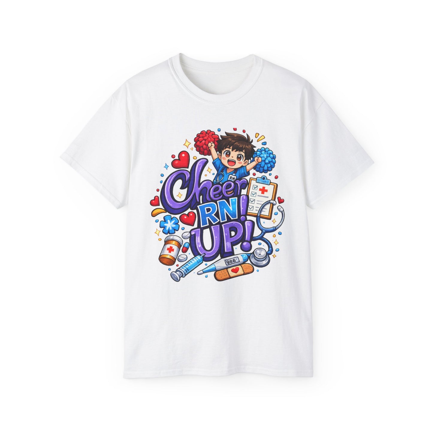 Cheer RN Up – Cute Nurse Cartoon Graphic Tee
