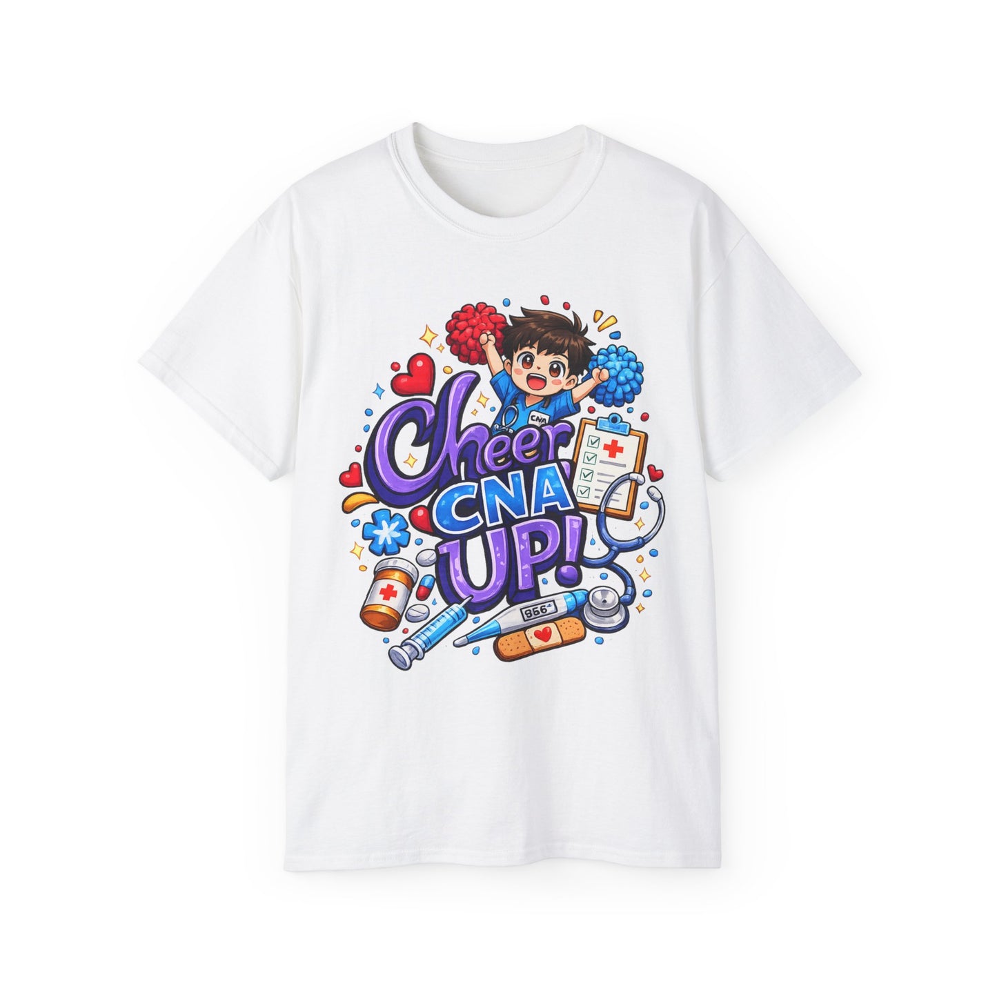 Cheer CNA Up – Cute Nurse Cartoon Graphic Tee