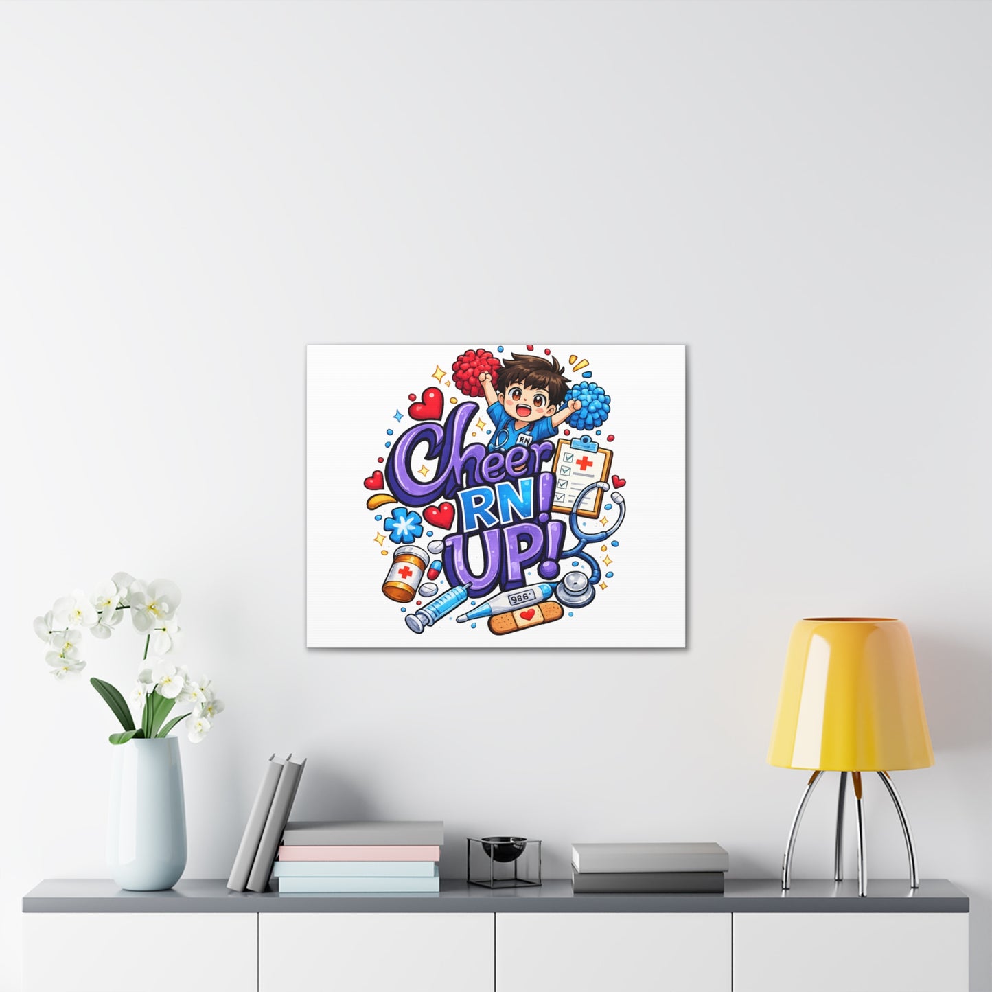RN canvas mascot cheerleader clinic office decor graduation present appreciation week healthcare wall mounted framed artwork
