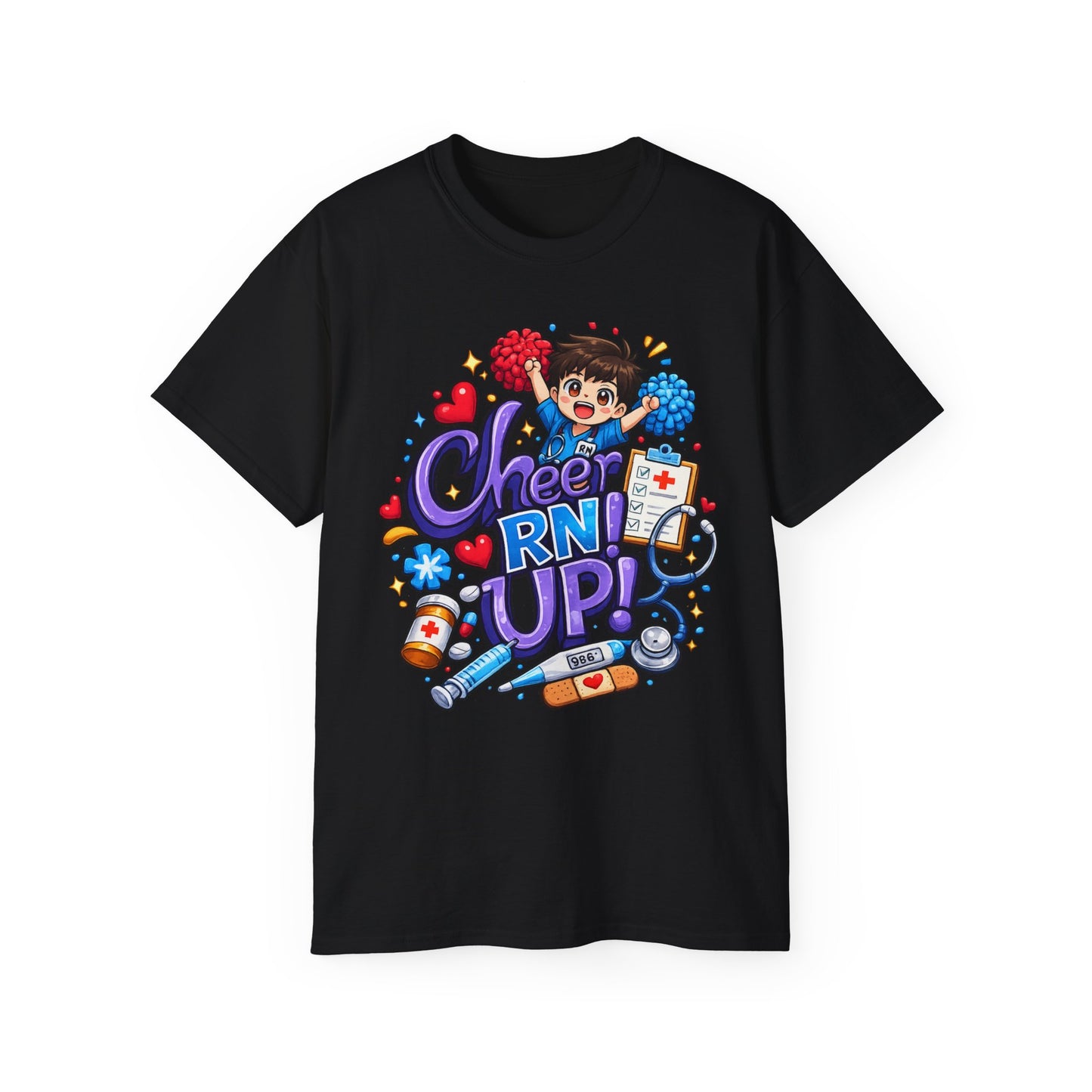 Cheer RN Up – Cute Nurse Cartoon Graphic Tee