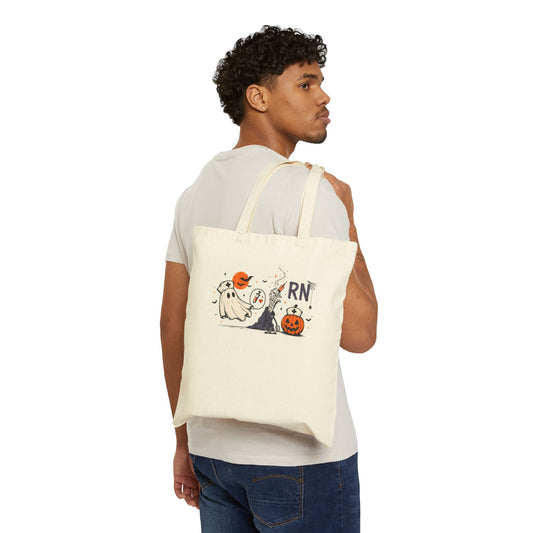 RN Halloween Nurse Tote Bag - Ghost & Pumpkin Canvas Tote