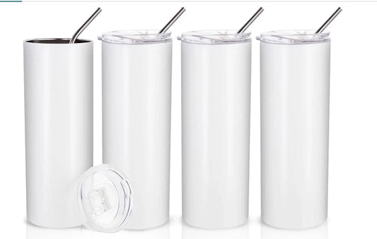 (4-Pack) 20 oz Skinny Straight Sublimation Tumblers – Stainless Steel DIY Blanks with Lids & Straws